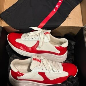 Prada Vibrant Red and White Sneakers